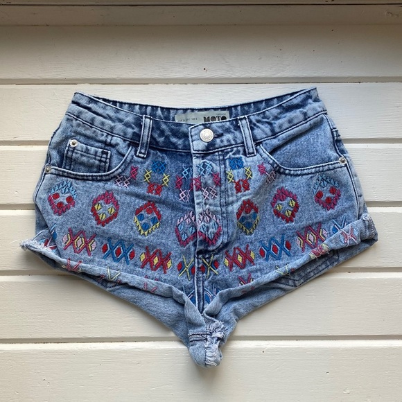 Topshop Blue Jean Shorts with Pattern on Front - Picture 1 of 4